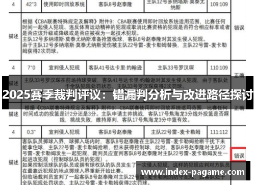 2025赛季裁判评议：错漏判分析与改进路径探讨